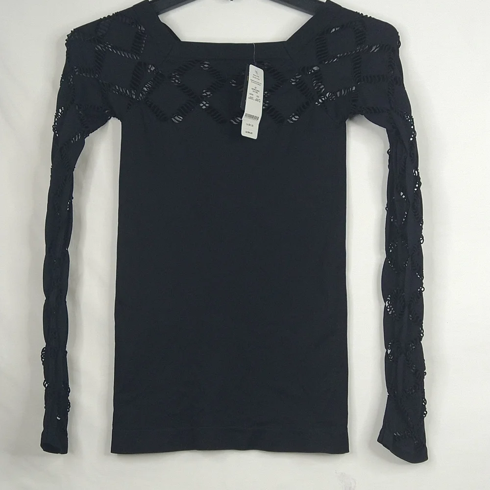 Bebe Diamond Slashes Black Off Shoulder Top Size:M/L - Picture 8 of 9